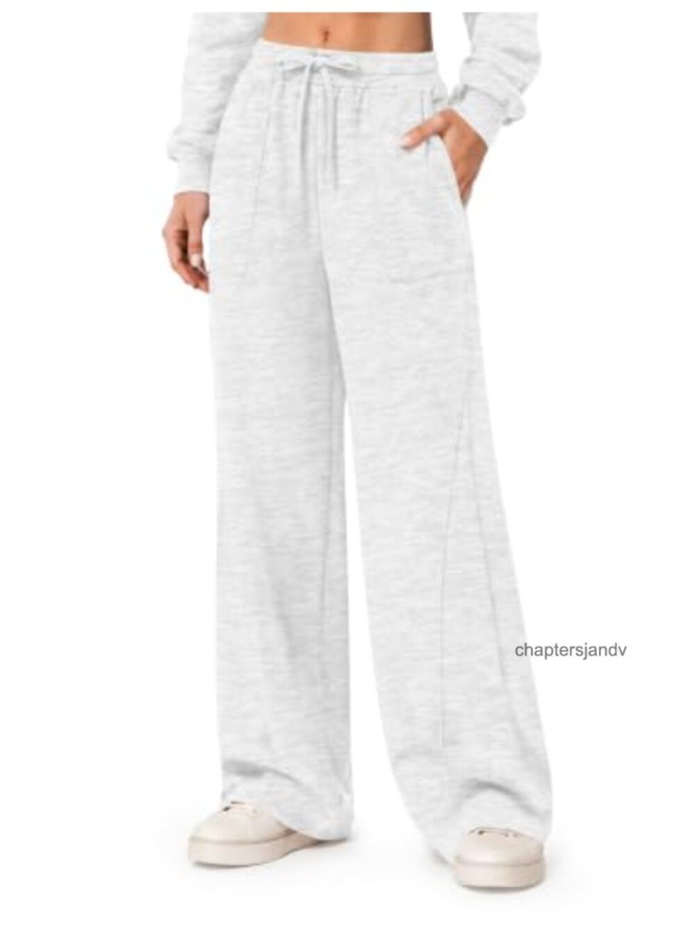 Wide Leg Fleece Sweatpants Cotton Polyester Drawstring Pockets Yoga Gym - Picture 1 of 6